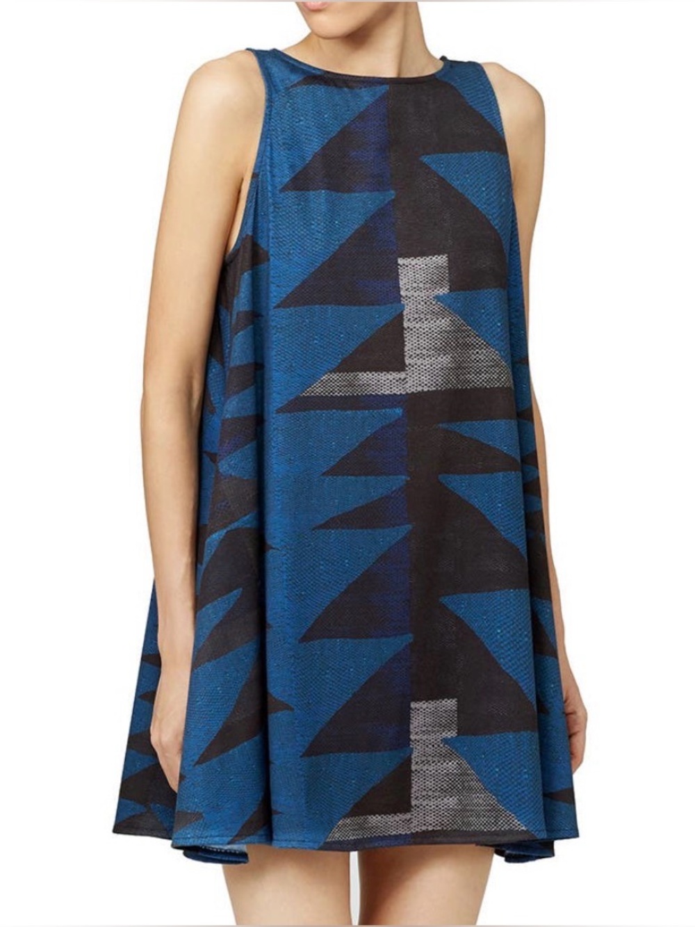Mara Hoffman Loom Trapeze Mini Dress Blue Abstract Print Pockets Small